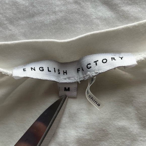 English Factory Mixed Media Ruffle Sleeve Blouse Top Medium White Minimalist - Picture 3 of 7